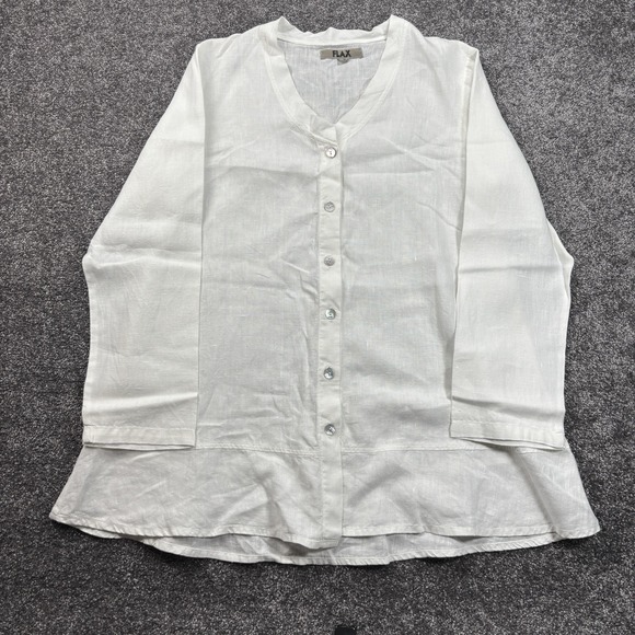 Flax Tops - Flax By Jeanne Engelhart Blouse Top Size Small 100% Linen White Woven Button Up